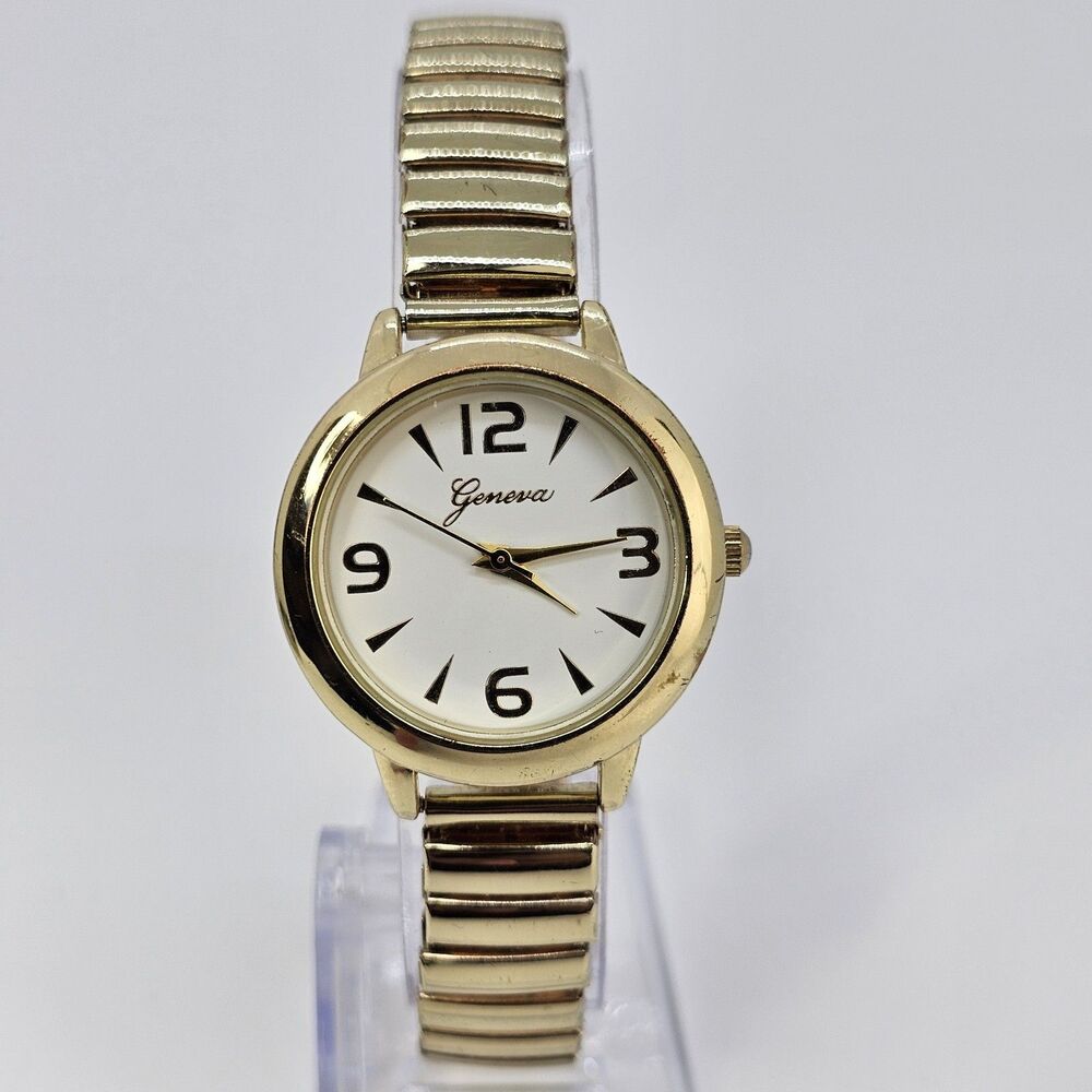 30MM Women's Watch White Dial Gold Expandable Band 6" New Battery